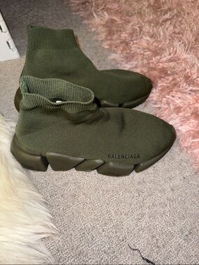 Balenciaga Olive Knit Speed Sock Sneakers